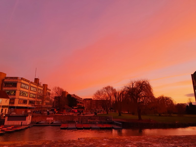 Pink-orange sunset over Cambridge